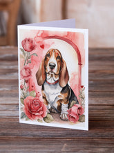 Load image into Gallery viewer, Basset Hound Valentine Roses Greeting Cards - Blank Note Cards – 8-Pack of Artist-Designed Cards with Envelopes