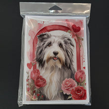 Load image into Gallery viewer, Bearded Collie Valentine Roses Greeting Cards - Blank Note Cards – 8-Pack of Artist-Designed Cards with Envelopes