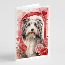 Load image into Gallery viewer, Bearded Collie Valentine Roses Greeting Cards - Blank Note Cards – 8-Pack of Artist-Designed Cards with Envelopes