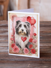 Load image into Gallery viewer, Bearded Collie Valentine Roses Greeting Cards - Blank Note Cards – 8-Pack of Artist-Designed Cards with Envelopes