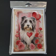 Load image into Gallery viewer, Bearded Collie Valentine Roses Greeting Cards - Blank Note Cards – 8-Pack of Artist-Designed Cards with Envelopes
