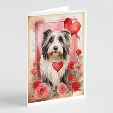 Load image into Gallery viewer, Bearded Collie Valentine Roses Greeting Cards - Blank Note Cards – 8-Pack of Artist-Designed Cards with Envelopes
