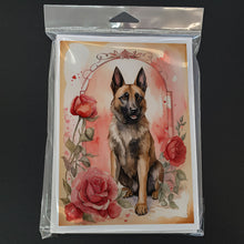 Load image into Gallery viewer, Belgian Malinois Valentine Roses Greeting Cards - Blank Note Cards – 8-Pack of Artist-Designed Cards with Envelopes