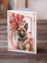 Load image into Gallery viewer, Belgian Malinois Valentine Roses Greeting Cards - Blank Note Cards – 8-Pack of Artist-Designed Cards with Envelopes