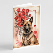Load image into Gallery viewer, Belgian Malinois Valentine Roses Greeting Cards - Blank Note Cards – 8-Pack of Artist-Designed Cards with Envelopes