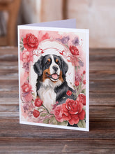 Load image into Gallery viewer, Bernese Mountain Dog Valentine Roses Greeting Cards - Blank Note Cards – 8-Pack of Artist-Designed Cards with Envelopes