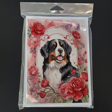 Load image into Gallery viewer, Bernese Mountain Dog Valentine Roses Greeting Cards - Blank Note Cards – 8-Pack of Artist-Designed Cards with Envelopes