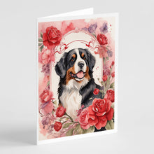 Load image into Gallery viewer, Bernese Mountain Dog Valentine Roses Greeting Cards - Blank Note Cards – 8-Pack of Artist-Designed Cards with Envelopes