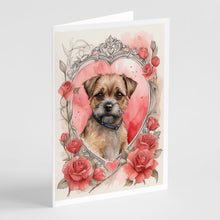Load image into Gallery viewer, Border Terrier Valentine Roses Greeting Cards - Blank Note Cards – 8-Pack of Artist-Designed Cards with Envelopes