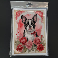 Load image into Gallery viewer, Boston Terrier Valentine Roses Greeting Cards - Blank Note Cards – 8-Pack of Artist-Designed Cards with Envelopes