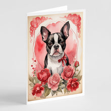 Load image into Gallery viewer, Boston Terrier Valentine Roses Greeting Cards - Blank Note Cards – 8-Pack of Artist-Designed Cards with Envelopes