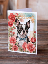Load image into Gallery viewer, Boston Terrier Valentine Roses Greeting Cards - Blank Note Cards – 8-Pack of Artist-Designed Cards with Envelopes
