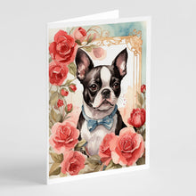 Load image into Gallery viewer, Boston Terrier Valentine Roses Greeting Cards - Blank Note Cards – 8-Pack of Artist-Designed Cards with Envelopes