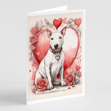 Load image into Gallery viewer, Bull Terrier Valentine Roses Greeting Cards - Blank Note Cards – 8-Pack of Artist-Designed Cards with Envelopes