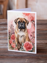 Load image into Gallery viewer, Bullmastiff Valentine Roses Greeting Cards - Blank Note Cards – 8-Pack of Artist-Designed Cards with Envelopes