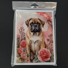Load image into Gallery viewer, Bullmastiff Valentine Roses Greeting Cards - Blank Note Cards – 8-Pack of Artist-Designed Cards with Envelopes