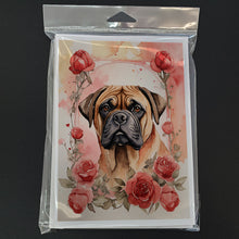 Load image into Gallery viewer, Bullmastiff Valentine Roses Greeting Cards - Blank Note Cards – 8-Pack of Artist-Designed Cards with Envelopes