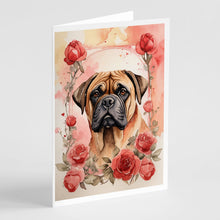 Load image into Gallery viewer, Bullmastiff Valentine Roses Greeting Cards - Blank Note Cards – 8-Pack of Artist-Designed Cards with Envelopes