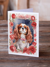 Load image into Gallery viewer, Cavalier Spaniel Valentine Roses Greeting Cards - Blank Note Cards – 8-Pack of Artist-Designed Cards with Envelopes