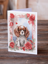 Load image into Gallery viewer, Cavalier Spaniel Valentine Roses Greeting Cards - Blank Note Cards – 8-Pack of Artist-Designed Cards with Envelopes