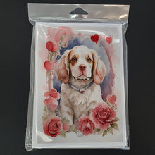 Load image into Gallery viewer, Clumber Spaniel Valentine Roses Greeting Cards - Blank Note Cards – 8-Pack of Artist-Designed Cards with Envelopes