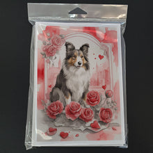 Load image into Gallery viewer, Collie Valentine Roses Greeting Cards - Blank Note Cards – 8-Pack of Artist-Designed Cards with Envelopes