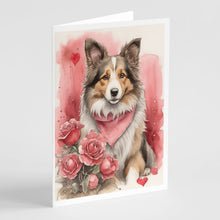 Load image into Gallery viewer, Collie Valentine Roses Greeting Cards - Blank Note Cards – 8-Pack of Artist-Designed Cards with Envelopes