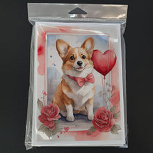 Load image into Gallery viewer, Corgi Valentine Roses Greeting Cards - Blank Note Cards – 8-Pack of Artist-Designed Cards with Envelopes