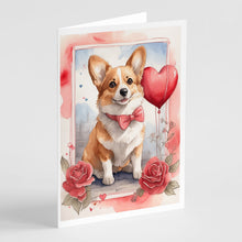Load image into Gallery viewer, Corgi Valentine Roses Greeting Cards - Blank Note Cards – 8-Pack of Artist-Designed Cards with Envelopes