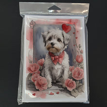 Load image into Gallery viewer, Dandie Dinmont Terrier Valentine Roses Greeting Cards - Blank Note Cards – 8-Pack of Artist-Designed Cards with Envelopes