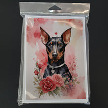 Load image into Gallery viewer, Doberman Pinscher Valentine Roses Greeting Cards - Blank Note Cards – 8-Pack of Artist-Designed Cards with Envelopes