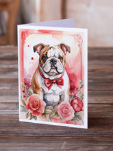 Load image into Gallery viewer, English Bulldog Valentine Roses Greeting Cards - Blank Note Cards – 8-Pack of Artist-Designed Cards with Envelopes