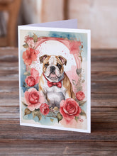 Load image into Gallery viewer, English Bulldog Valentine Roses Greeting Cards - Blank Note Cards – 8-Pack of Artist-Designed Cards with Envelopes