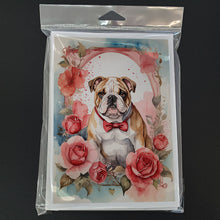 Load image into Gallery viewer, English Bulldog Valentine Roses Greeting Cards - Blank Note Cards – 8-Pack of Artist-Designed Cards with Envelopes
