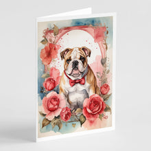 Load image into Gallery viewer, English Bulldog Valentine Roses Greeting Cards - Blank Note Cards – 8-Pack of Artist-Designed Cards with Envelopes