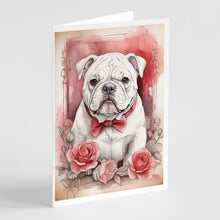 Load image into Gallery viewer, English Bulldog Valentine Roses Greeting Cards - Blank Note Cards – 8-Pack of Artist-Designed Cards with Envelopes
