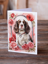 Load image into Gallery viewer, English Springer Spaniel Valentine Roses Greeting Cards - Blank Note Cards – 8-Pack of Artist-Designed Cards with Envelopes