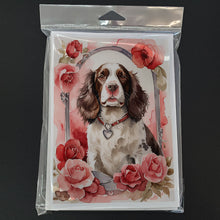 Load image into Gallery viewer, English Springer Spaniel Valentine Roses Greeting Cards - Blank Note Cards – 8-Pack of Artist-Designed Cards with Envelopes