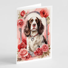 Load image into Gallery viewer, English Springer Spaniel Valentine Roses Greeting Cards - Blank Note Cards – 8-Pack of Artist-Designed Cards with Envelopes