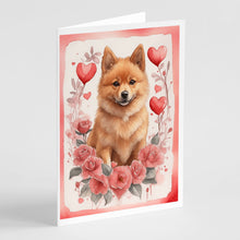 Load image into Gallery viewer, Finnish Spitz Valentine Roses Greeting Cards - Blank Note Cards – 8-Pack of Artist-Designed Cards with Envelopes