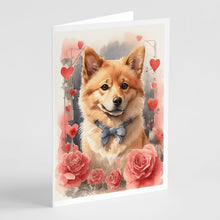 Load image into Gallery viewer, Finnish Spitz Valentine Roses Greeting Cards - Blank Note Cards – 8-Pack of Artist-Designed Cards with Envelopes