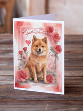 Load image into Gallery viewer, Finnish Spitz Valentine Roses Greeting Cards - Blank Note Cards – 8-Pack of Artist-Designed Cards with Envelopes