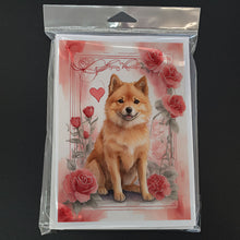 Load image into Gallery viewer, Finnish Spitz Valentine Roses Greeting Cards - Blank Note Cards – 8-Pack of Artist-Designed Cards with Envelopes