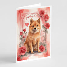 Load image into Gallery viewer, Finnish Spitz Valentine Roses Greeting Cards - Blank Note Cards – 8-Pack of Artist-Designed Cards with Envelopes