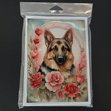 Load image into Gallery viewer, German Shepherd Valentine Roses Greeting Cards - Blank Note Cards – 8-Pack of Artist-Designed Cards with Envelopes