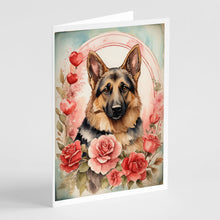Load image into Gallery viewer, German Shepherd Valentine Roses Greeting Cards - Blank Note Cards – 8-Pack of Artist-Designed Cards with Envelopes