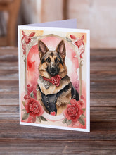 Load image into Gallery viewer, German Shepherd Valentine Roses Greeting Cards - Blank Note Cards – 8-Pack of Artist-Designed Cards with Envelopes
