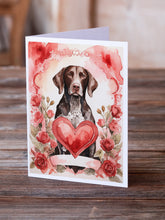 Load image into Gallery viewer, German Shorthaired Pointer Valentine Roses Greeting Cards - Blank Note Cards – 8-Pack of Artist-Designed Cards with Envelopes