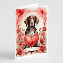 Load image into Gallery viewer, German Shorthaired Pointer Valentine Roses Greeting Cards - Blank Note Cards – 8-Pack of Artist-Designed Cards with Envelopes