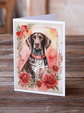 Load image into Gallery viewer, German Shorthaired Pointer Valentine Roses Greeting Cards - Blank Note Cards – 8-Pack of Artist-Designed Cards with Envelopes